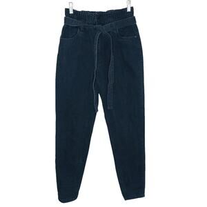 Refuge Black Denim Paper Bag Belted Ultra High Rise Jeans Small